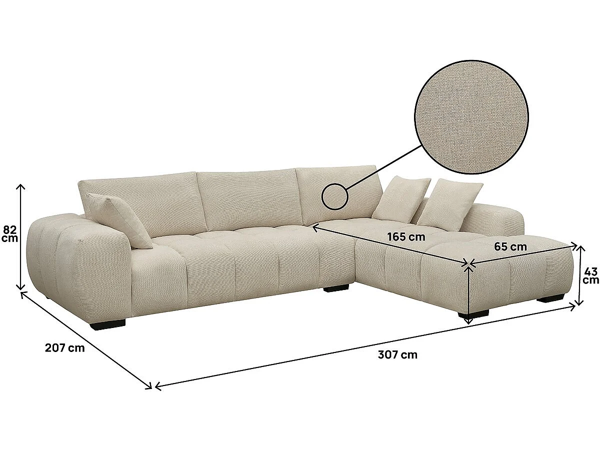 Canapé d'angle 3 places en tissu beige MONCEAU