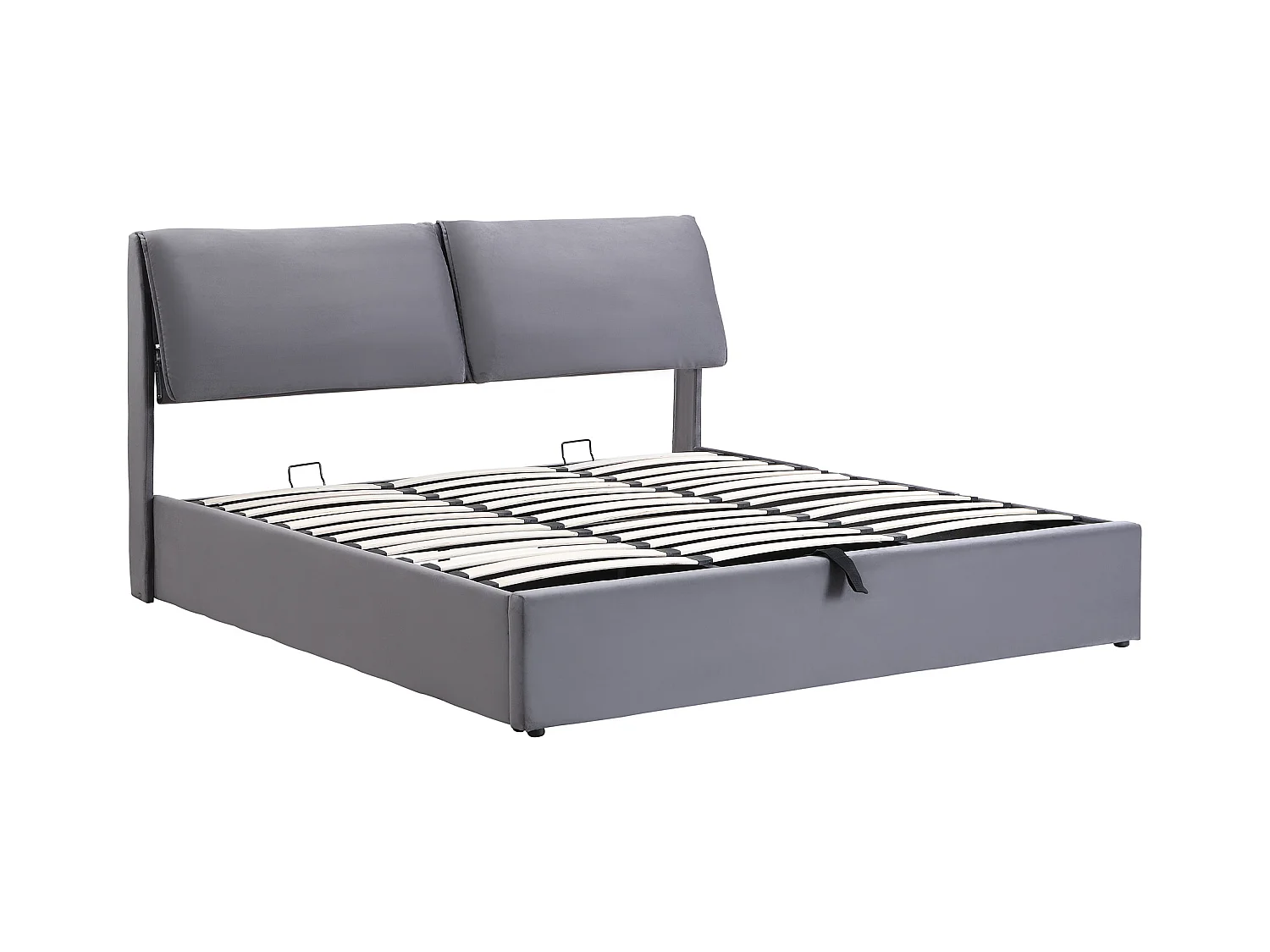 Lit coffre 160 x 200 cm avec 3 tiroirs et tête de lit moelleuse - Velours - Gris (sans matelas)