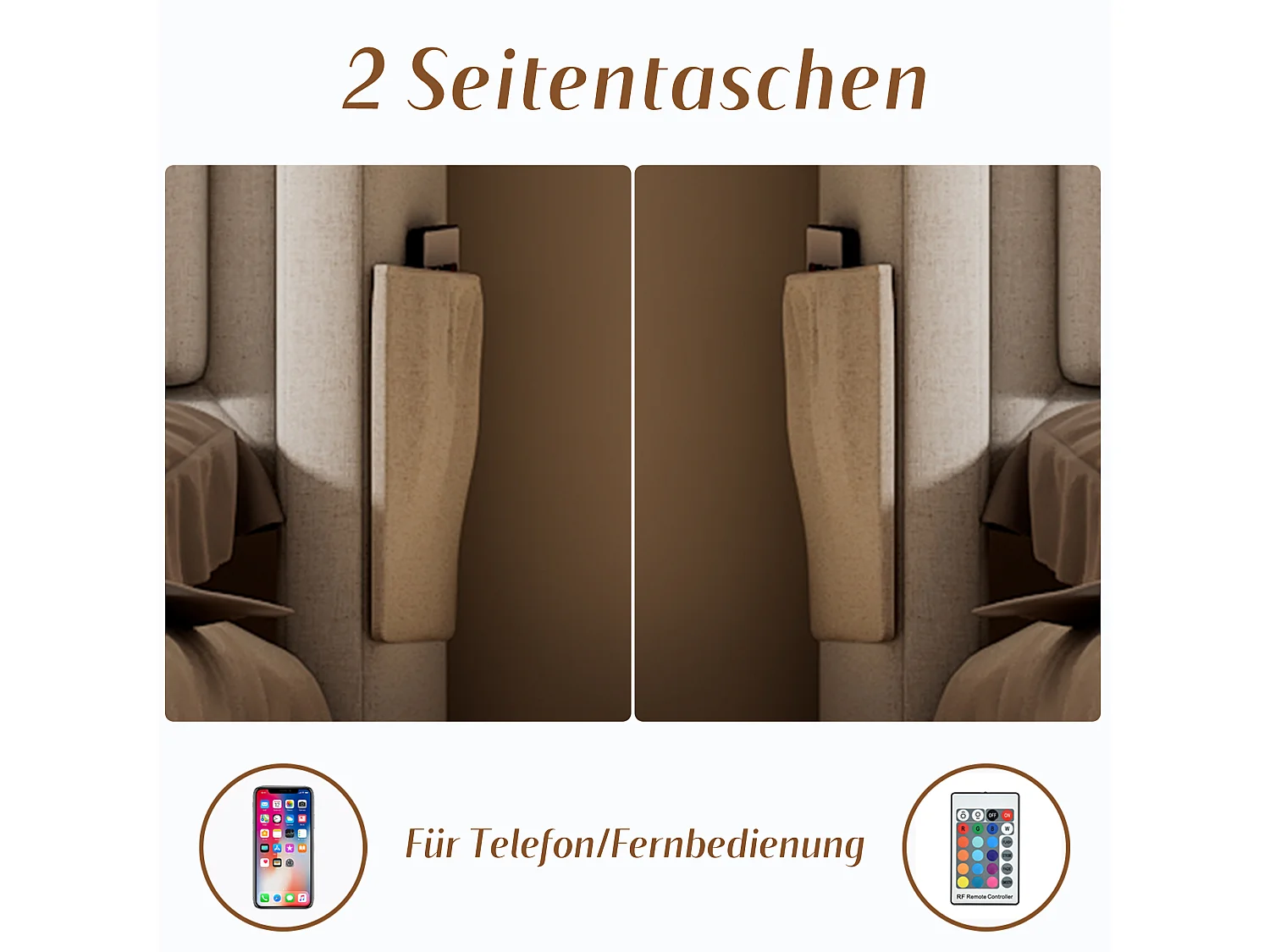 Bettkasten 140 x 200 cm mit LED-Kopfteil, USB-Typ-C-Buchse – Baumwollstoff – Beige (ohne Matratze)