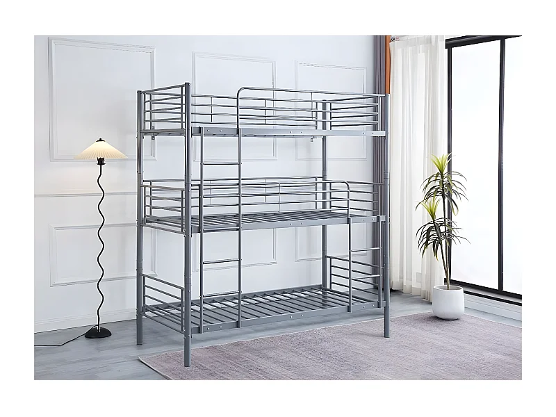 Beliche triplo de metal "HAVIN" - Cinza 90 x 190 cm