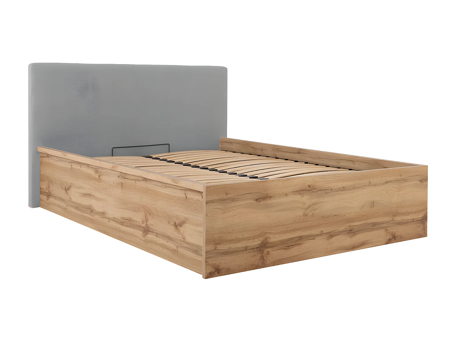 Lit coffre 160x200 tête de lit rembourrée sommier inclus Edwin Bois et Gris