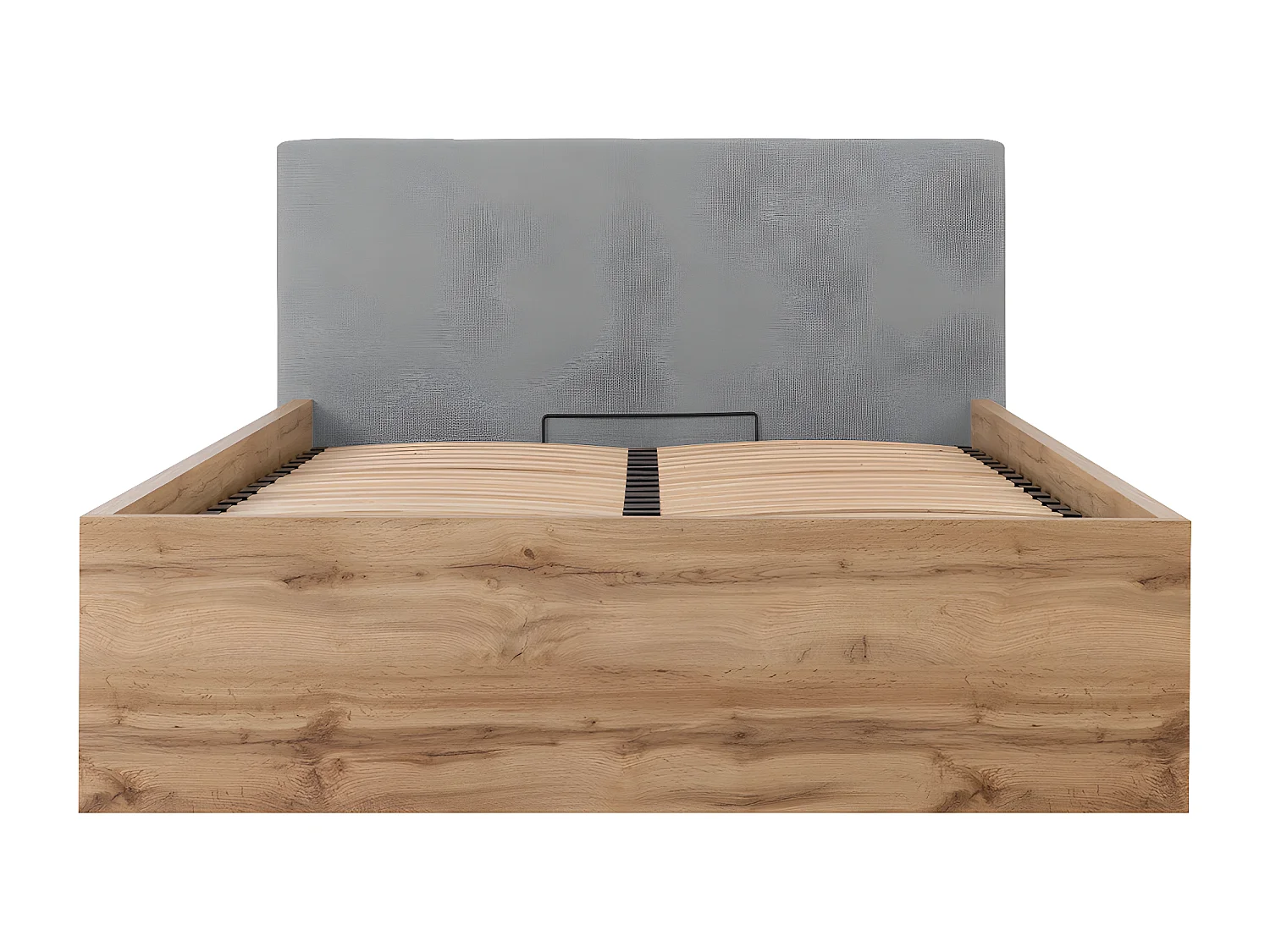 Lit coffre 160x200 tête de lit rembourrée sommier inclus Edwin Bois et Gris
