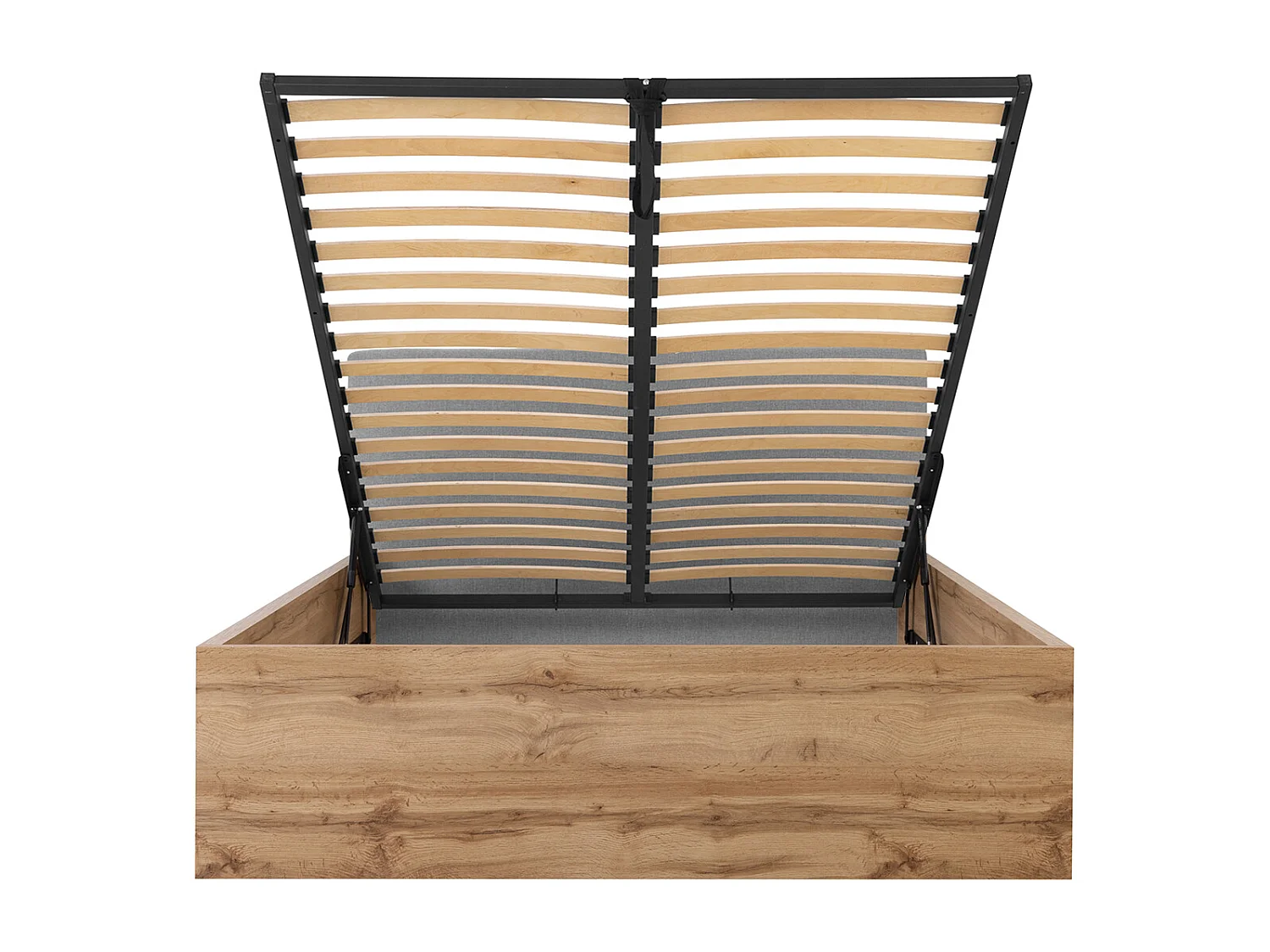 Lit coffre 160x200 tête de lit rembourrée sommier inclus Edwin Bois et Gris