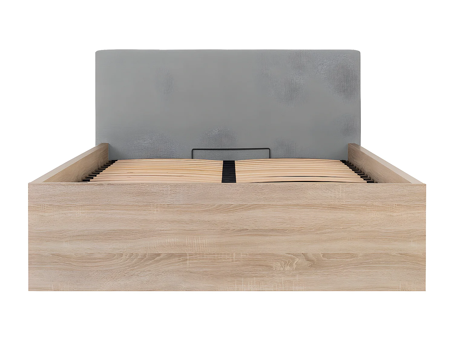 Lit coffre 160x200 tête de lit rembourrée sommier inclus Edwin Bois Clair et Gris