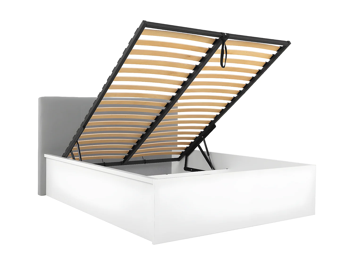 Lit coffre 160x200 tête de lit rembourrée sommier inclus Edwin Blanc et Gris