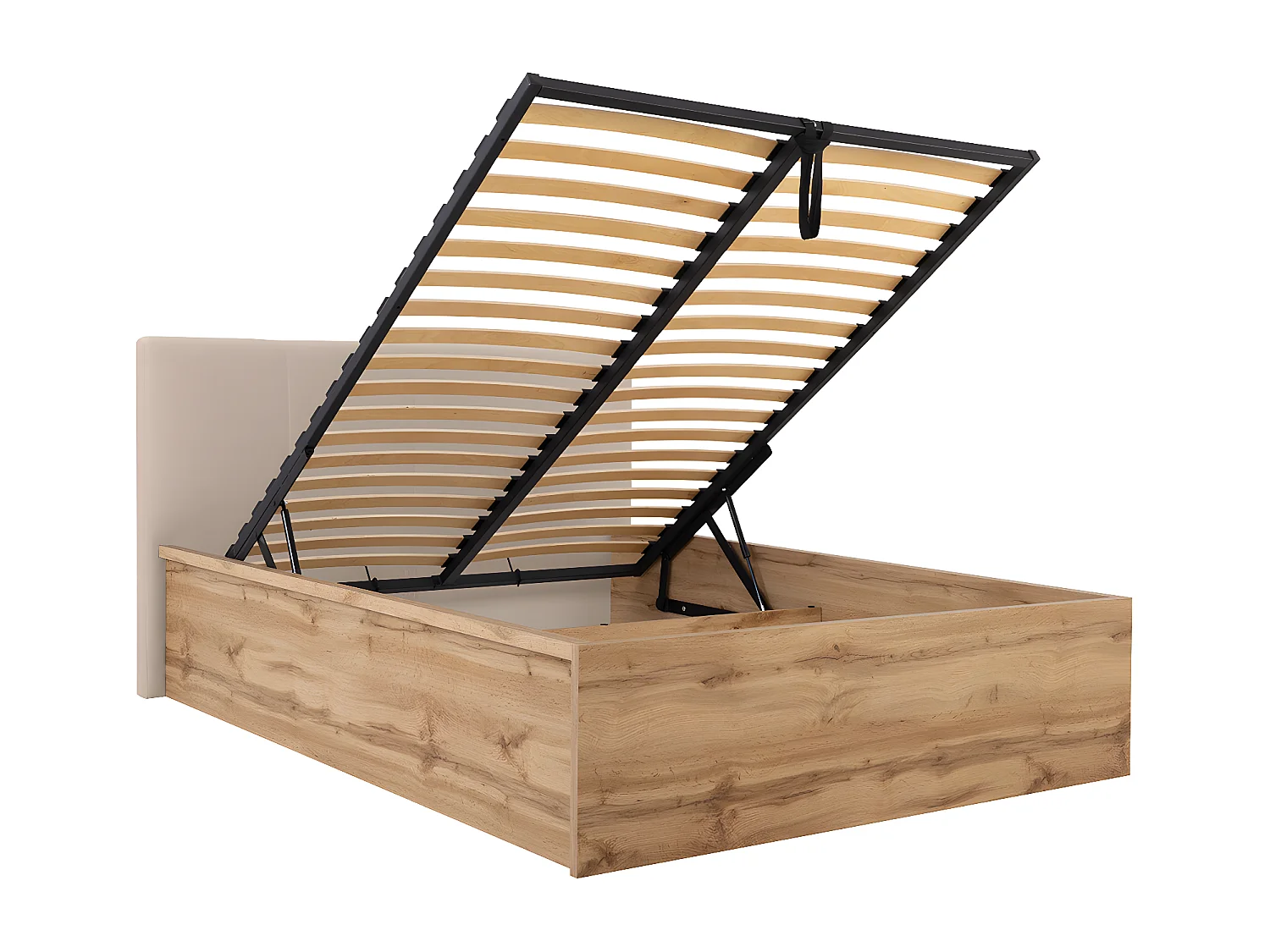 Edwin Wood en Beige 160x200 bedstee met gestoffeerd hoofdbord en boxspring