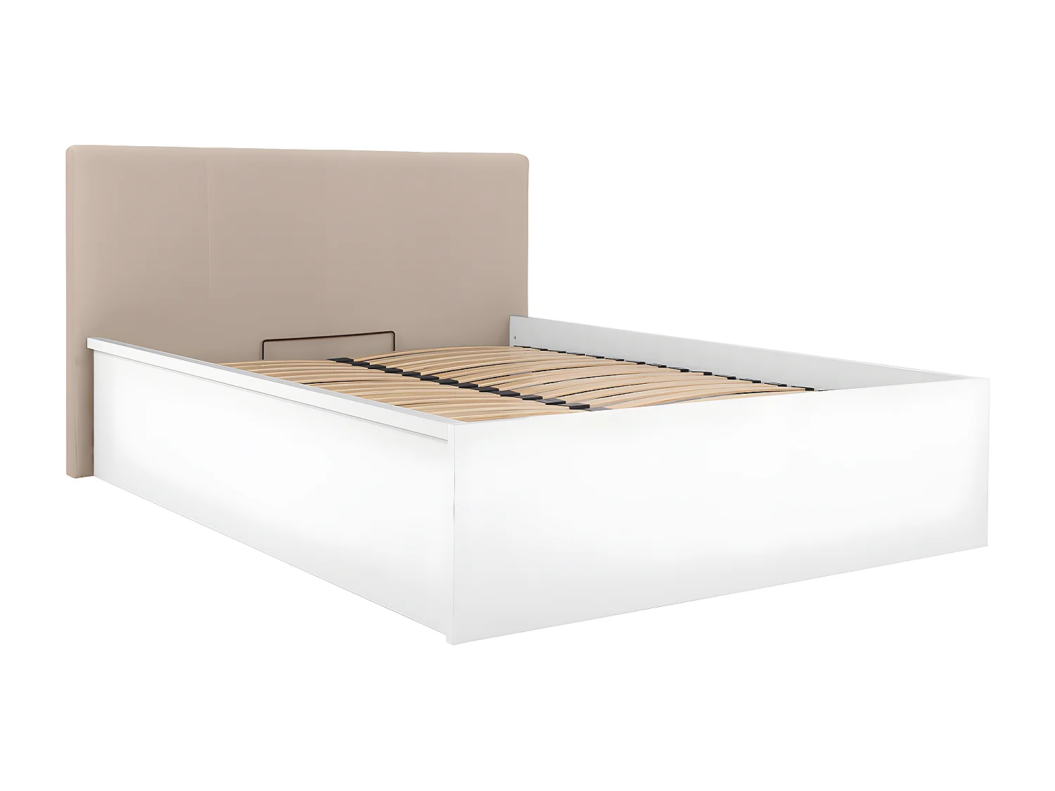 Lit coffre 160x200 tête de lit rembourrée sommier inclus Edwin Blanc et Beige