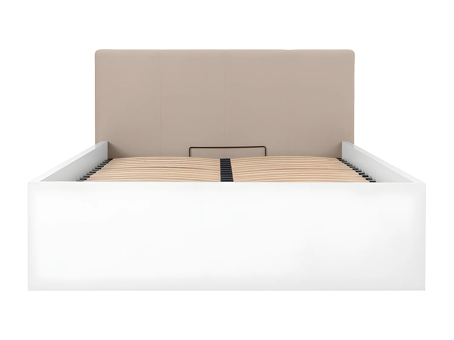 Lit coffre 160x200 tête de lit rembourrée sommier inclus Edwin Blanc et Beige