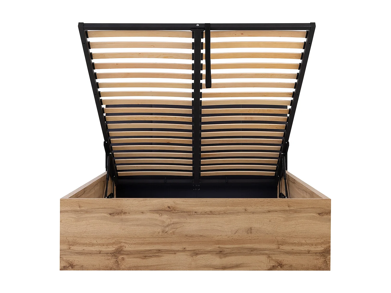 Cama canapé 160x200 con cabecero tapizado y somier Edwin Madera y Negro