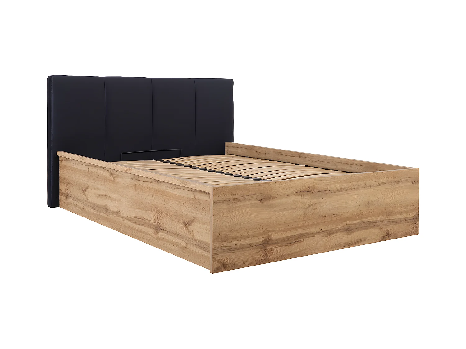 Lit coffre 160x200 tête de lit rembourrée sommier inclus Edwin Bois et Noir