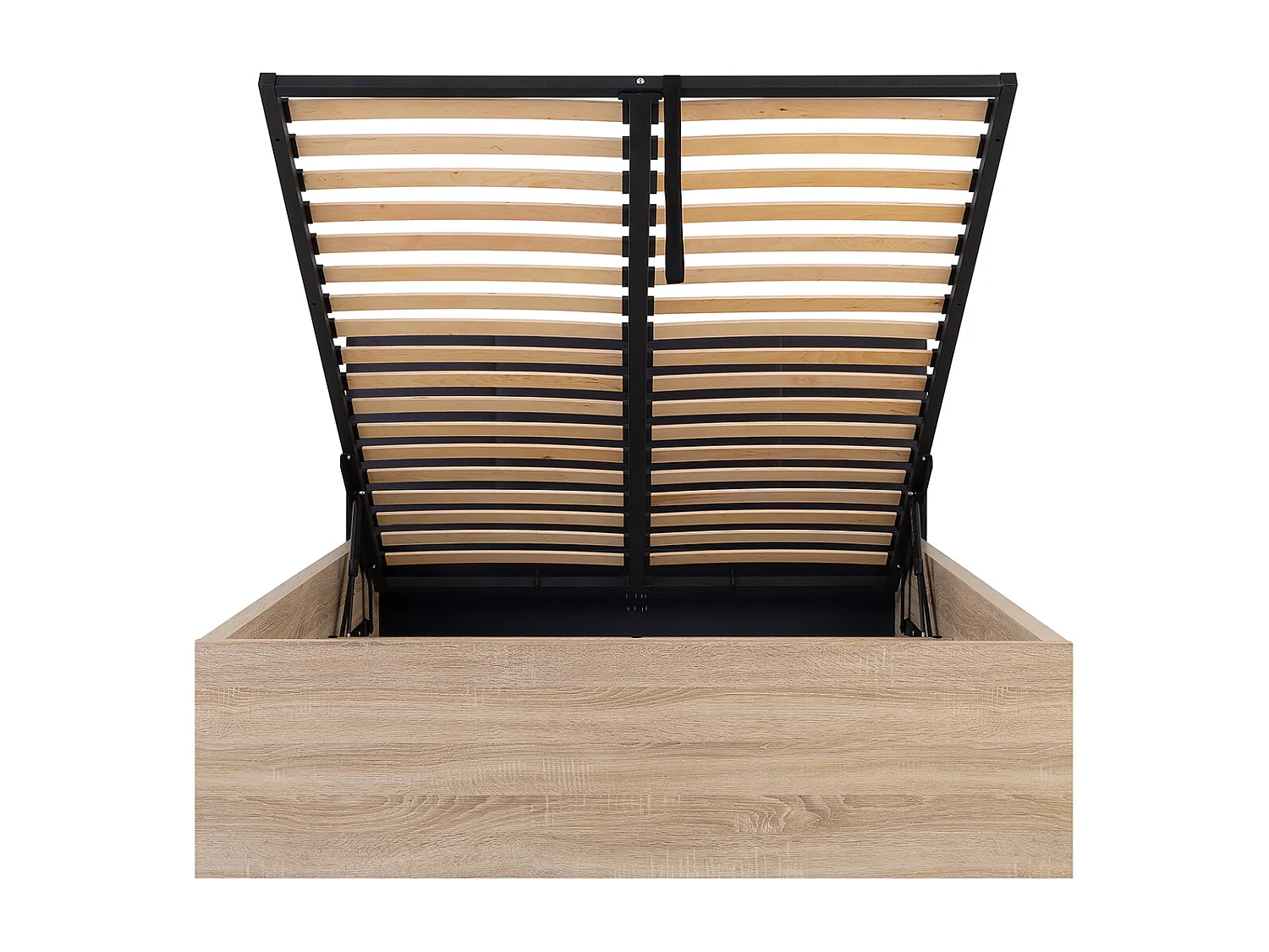 Lit coffre 160x200 tête de lit rembourrée sommier inclus Edwin Bois Clair et Noir