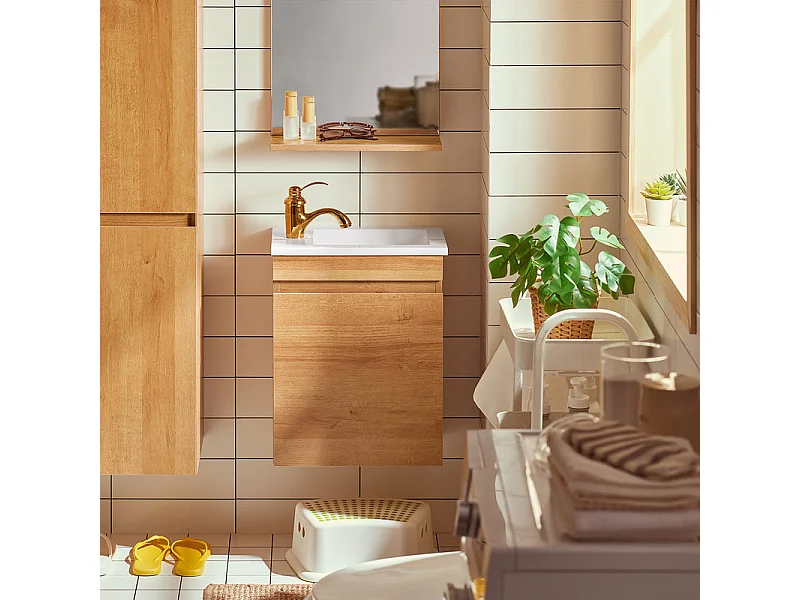 SoBuy BZR169-N Meuble Suspendu pour Lavabo Armoire de Salle de Bain avec Vasque Ensemble de Lavabo en céramique