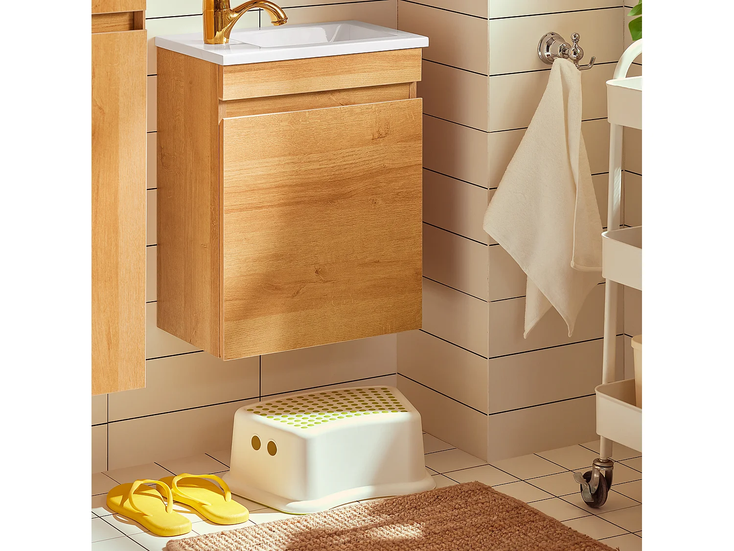 SoBuy BZR169-N Meuble Suspendu pour Lavabo Armoire de Salle de Bain avec Vasque Ensemble de Lavabo en céramique