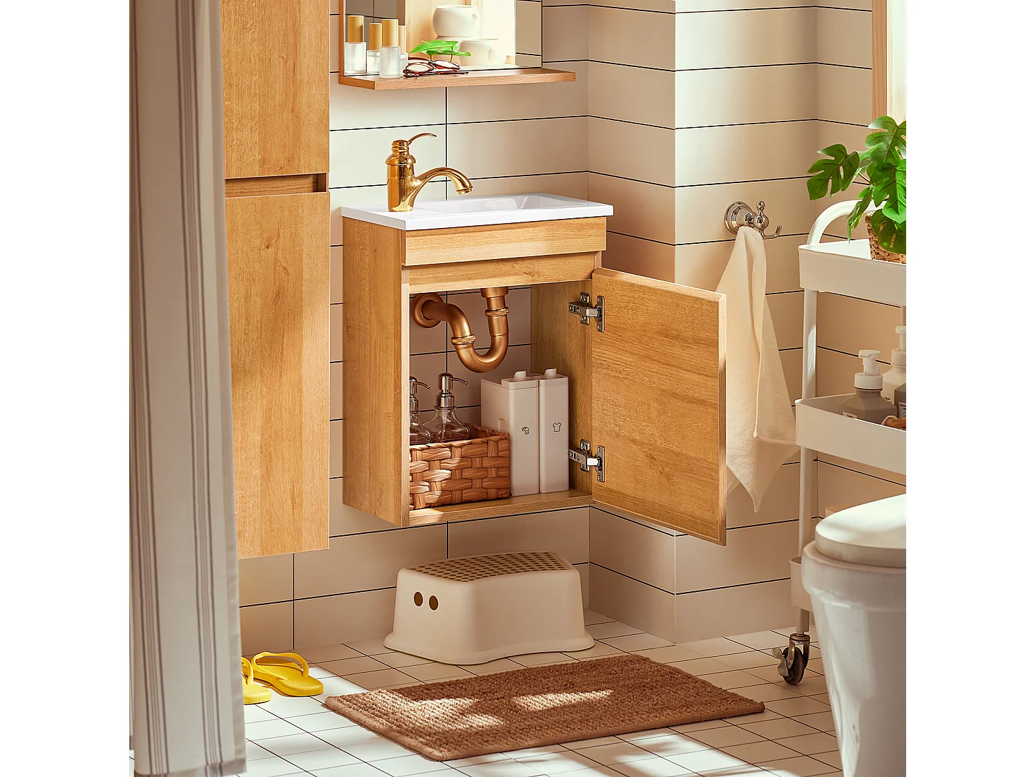 SoBuy BZR169-N Meuble Suspendu pour Lavabo Armoire de Salle de Bain avec Vasque Ensemble de Lavabo en céramique