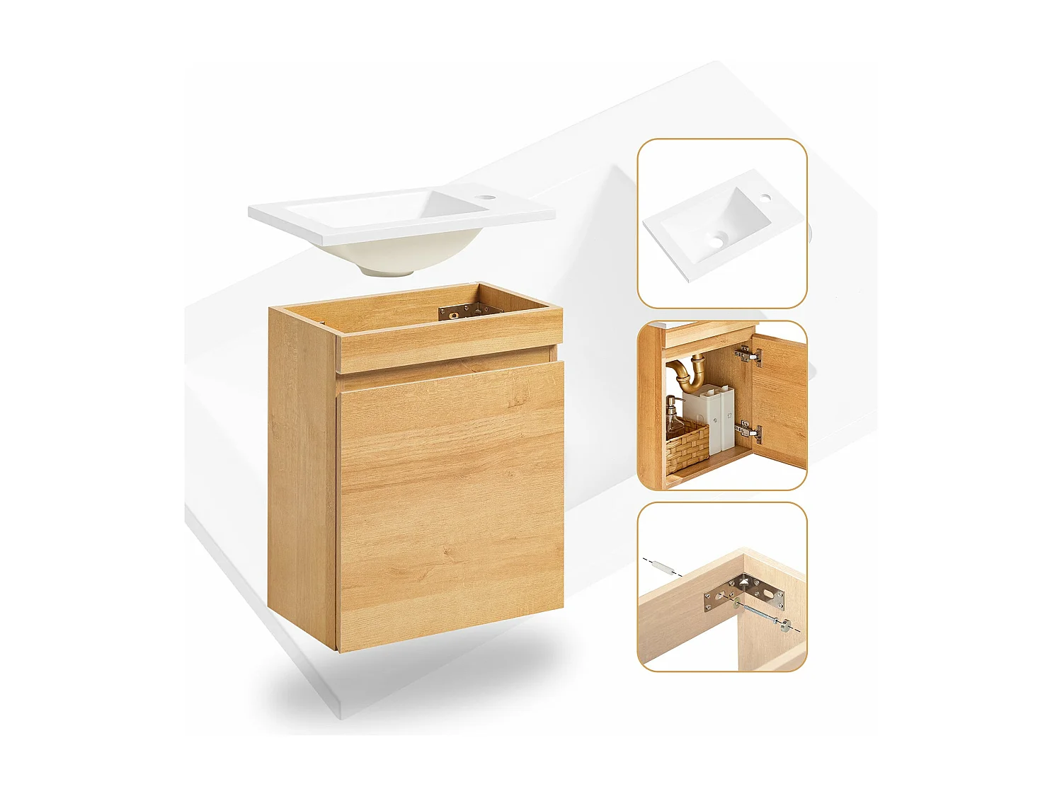 SoBuy Mobili da bagno sospeso Mobile lavabo con 1 anta Naturale 41x25x52cm BZR169-N