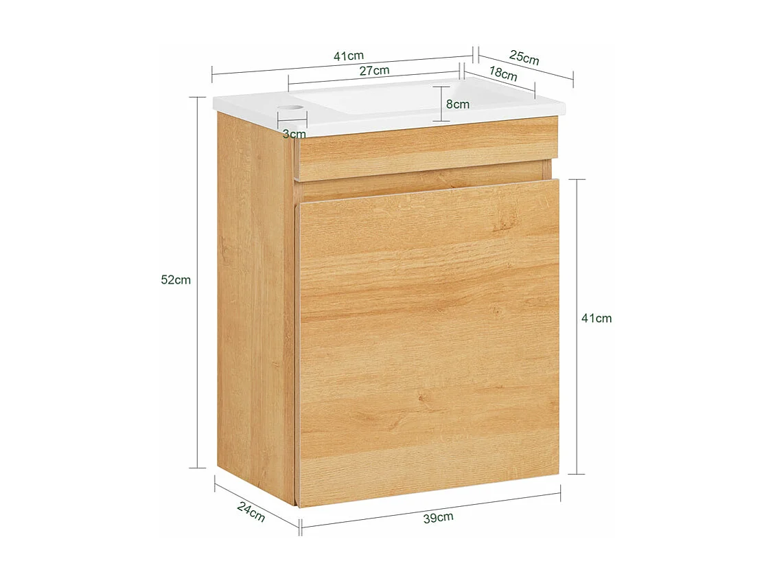 SoBuy Mobili da bagno sospeso Mobile lavabo con 1 anta Naturale 41x25x52cm BZR169-N