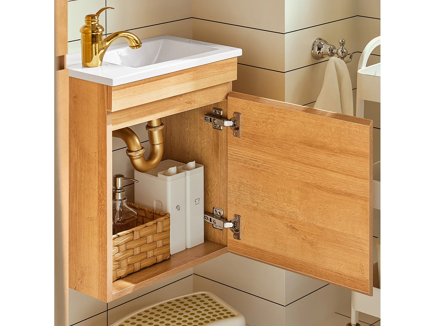 SoBuy Mobili da bagno sospeso Mobile lavabo con 1 anta Naturale 41x25x52cm BZR169-N