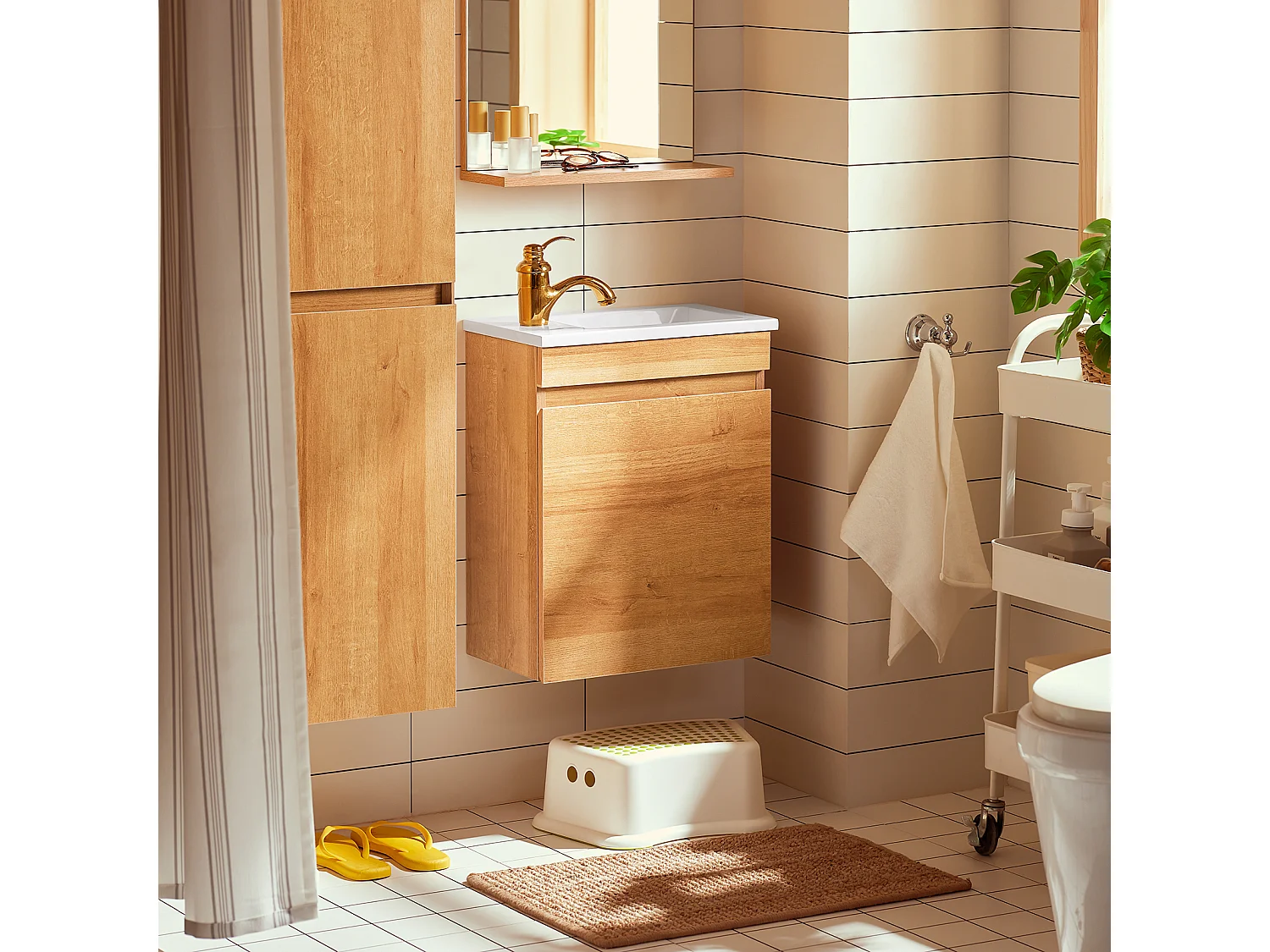 SoBuy BZR169-N Meuble Suspendu pour Lavabo Armoire de Salle de Bain avec Vasque Ensemble de Lavabo en céramique