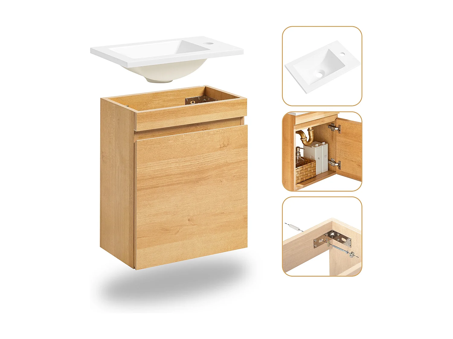 SoBuy BZR169-N Meuble Suspendu pour Lavabo Armoire de Salle de Bain avec Vasque Ensemble de Lavabo en céramique