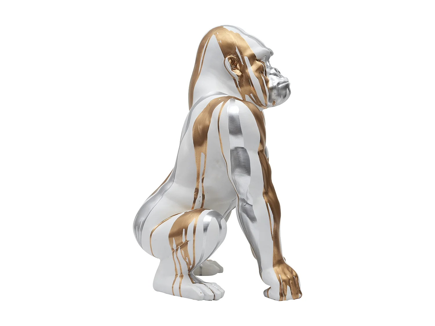 Statue Gorille Blanc Coulure Dore Argente H45cm Argent, Blanc
