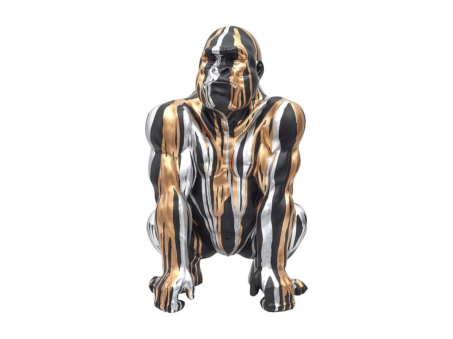 Statuette Gorille Noir Coulure Dore Argente H45cm Noir, Or, Argent