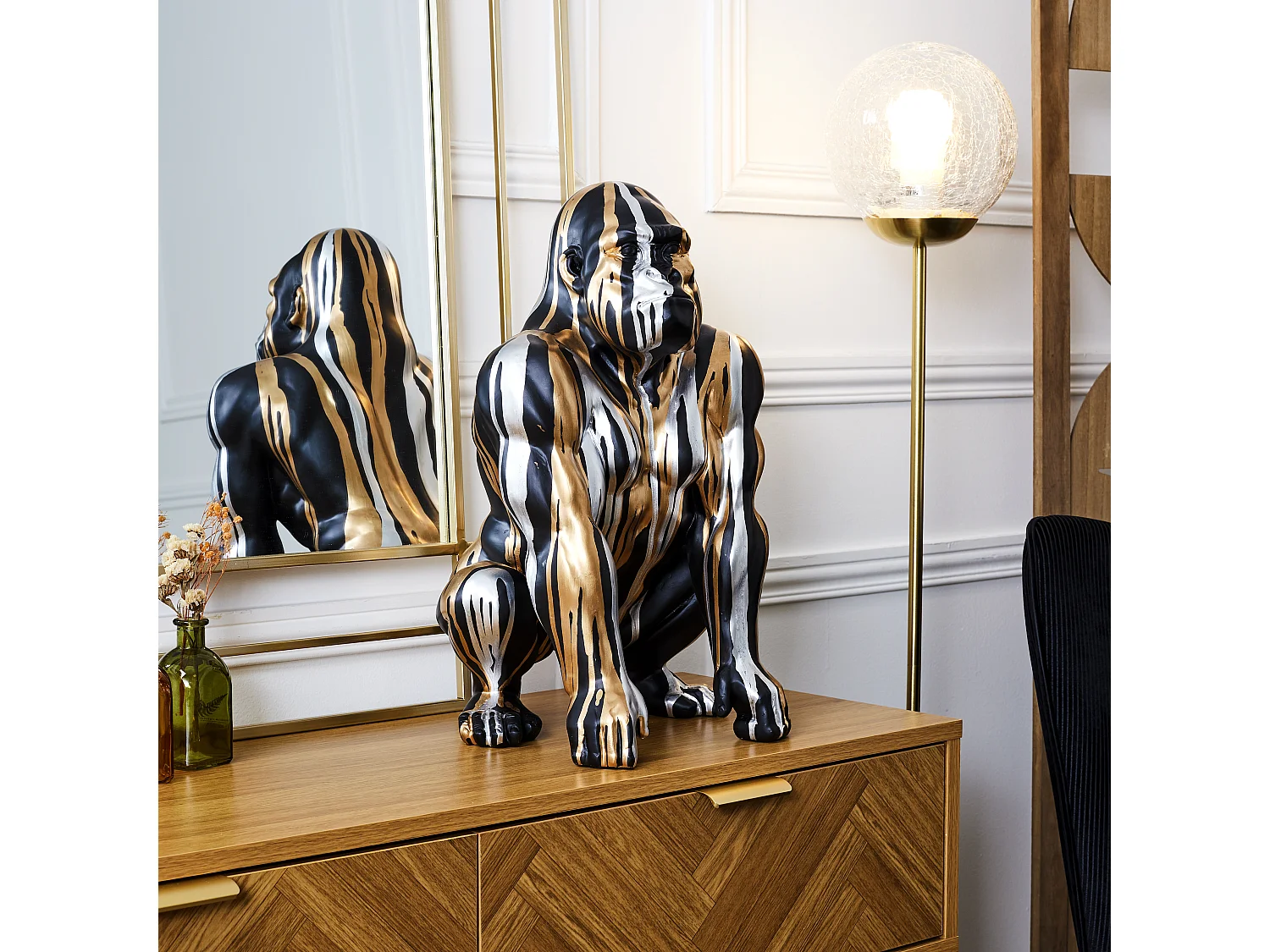 Statuette Déco Gorille "Coulure" 45cm Noir