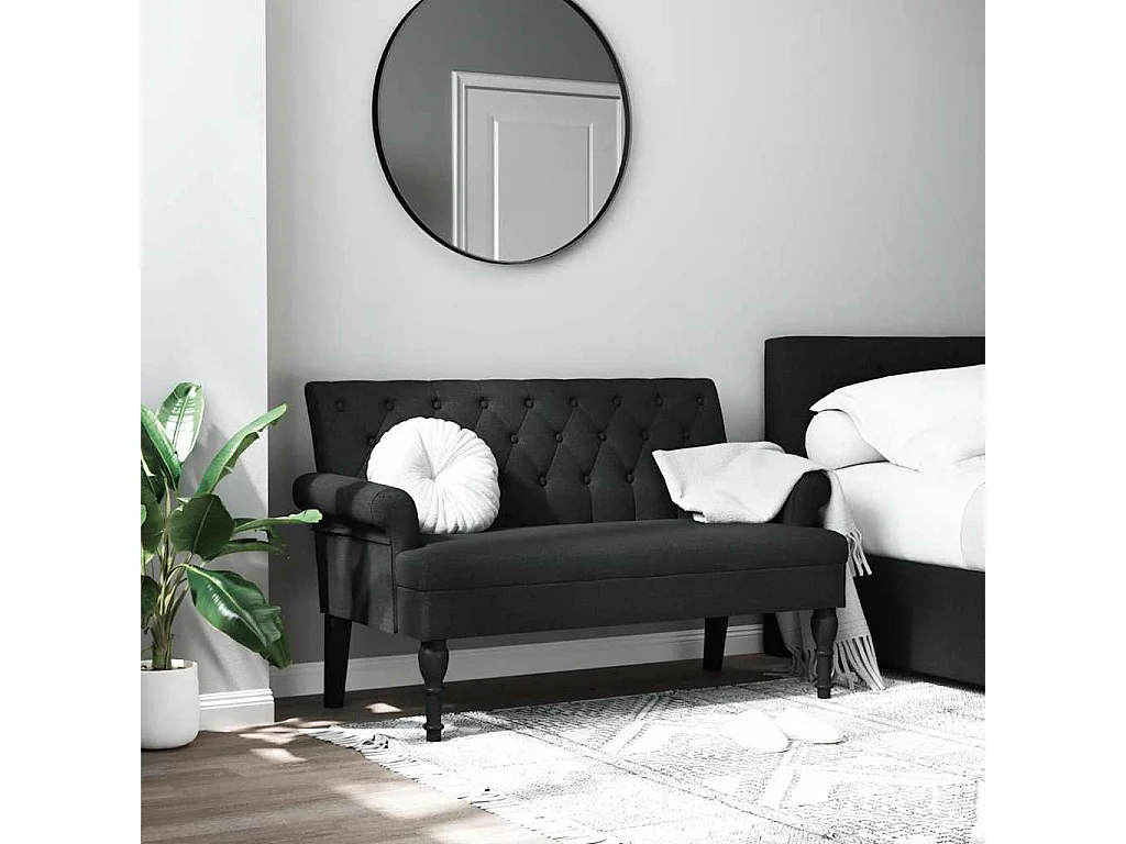 Panca con Schienale Nera 120x62x75,5 cm in Tessuto