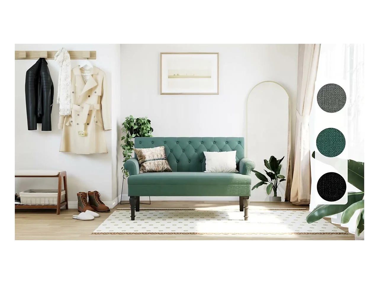 Banco com encosto preto 120x62x75,5 cm tecido