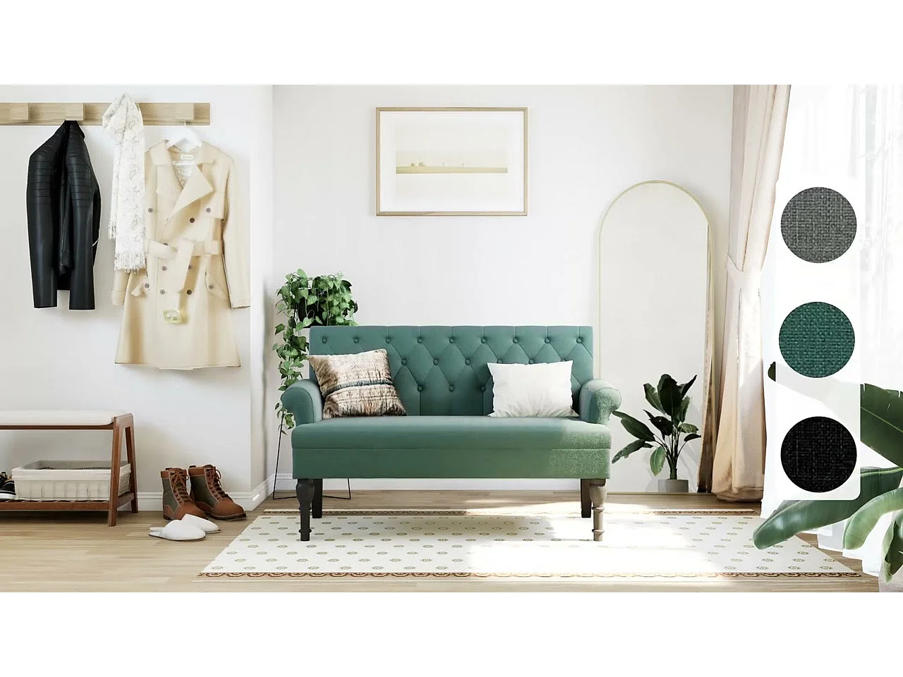 Banc avec dossier Noir 120x62x75,5 cm Tissu