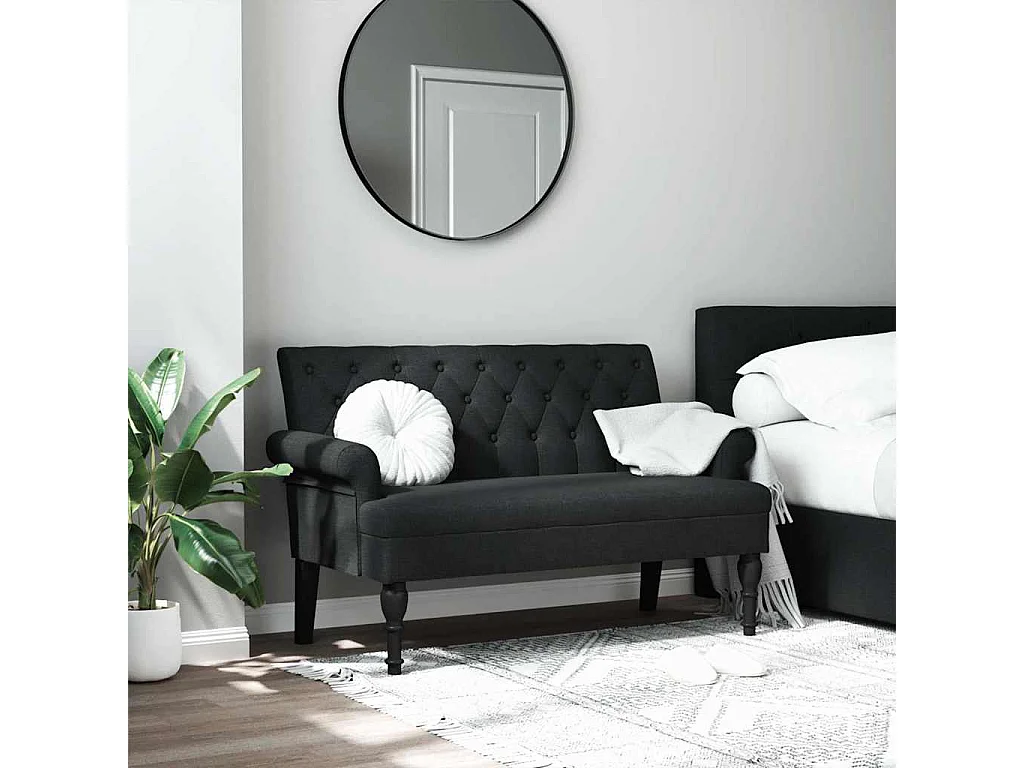 Banc avec dossier Noir 120x62x75,5 cm Tissu