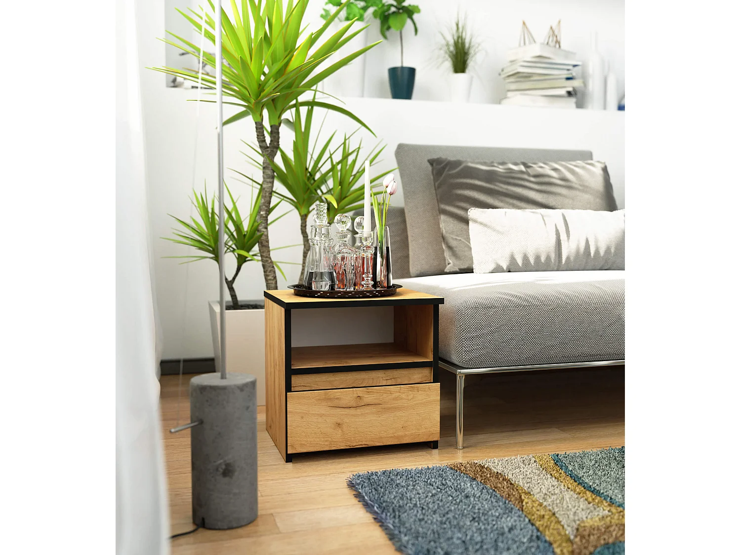 Table de chevet AKORD CL1 Chêne Craft 40 cm 1 tiroir façade Chêne Craft 1 étagère 40x35x40 cm