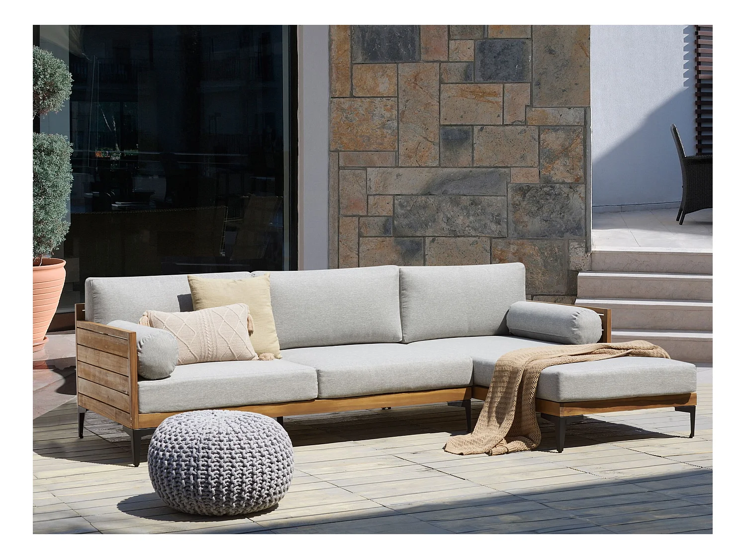 Divano angolare da giardino 4 posti CAVEZZO Lato Sinistro Legno di acacia certificato Grigio