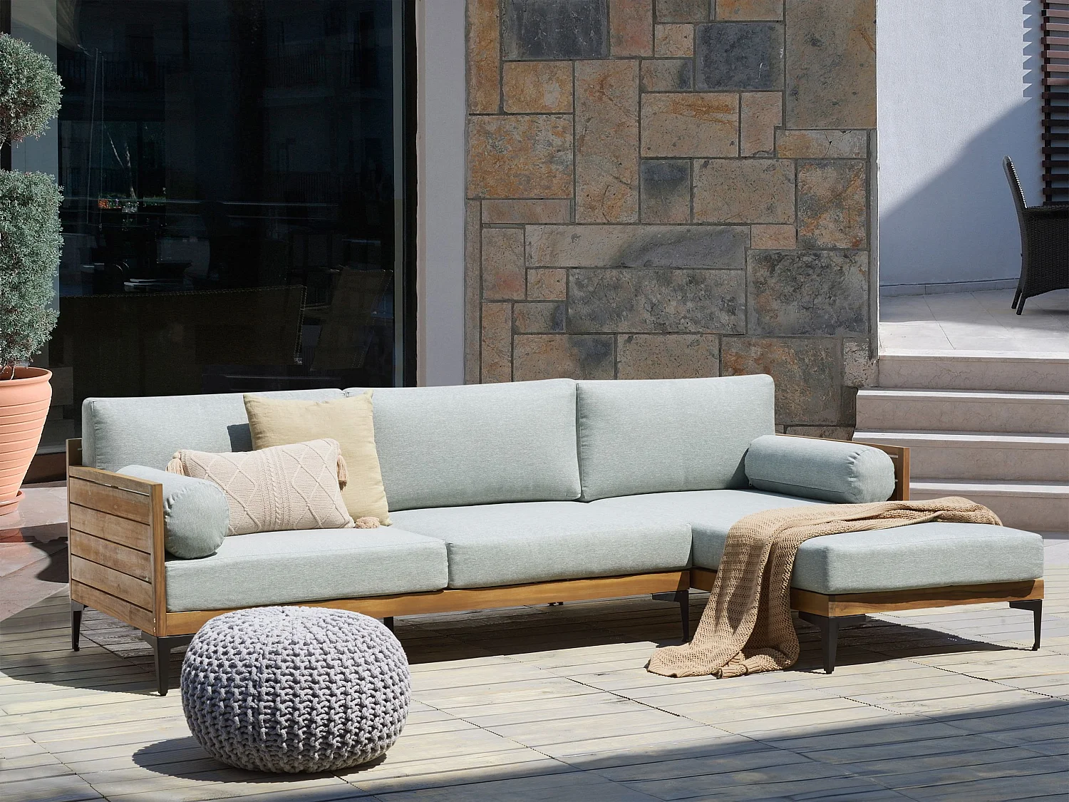 Canapé d'angle de jardin 4 places CAVEZZO Côté droite Bois d'acacia certifié Gris