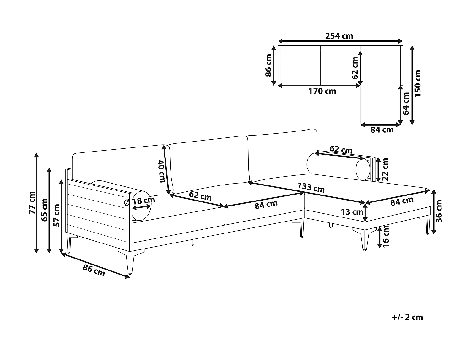Canapé d'angle de jardin 4 places CAVEZZO Côté gauche Bois d'acacia certifié Gris