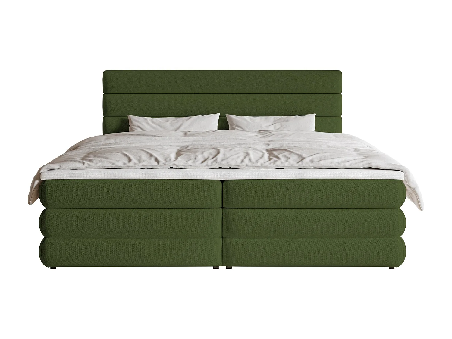Lit continental - 180x200 cm - en tissu chenille vert olive - ALEGRE