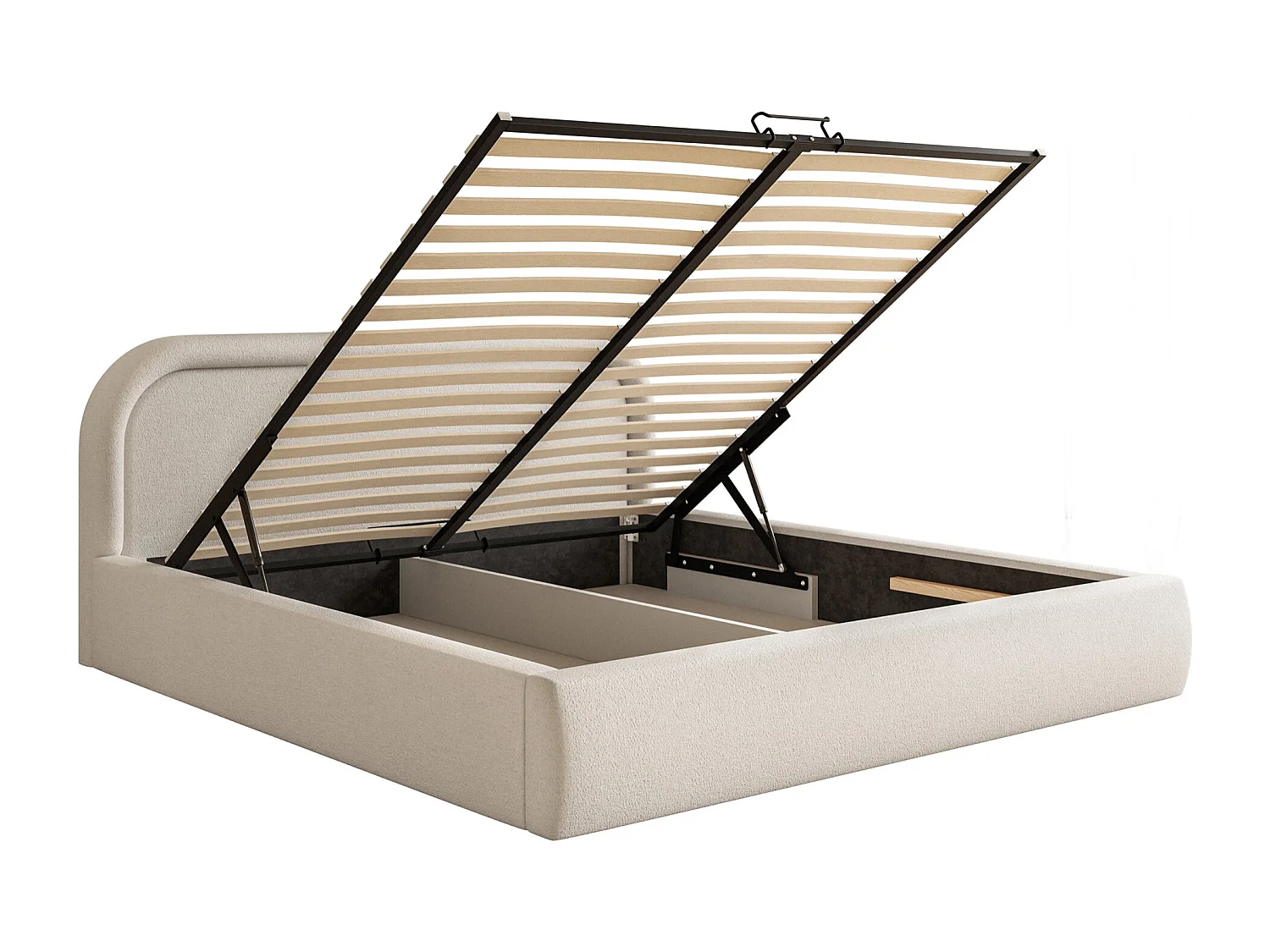 Lit coffre avec tête de lit - 140x200 cm - grège - RUVI