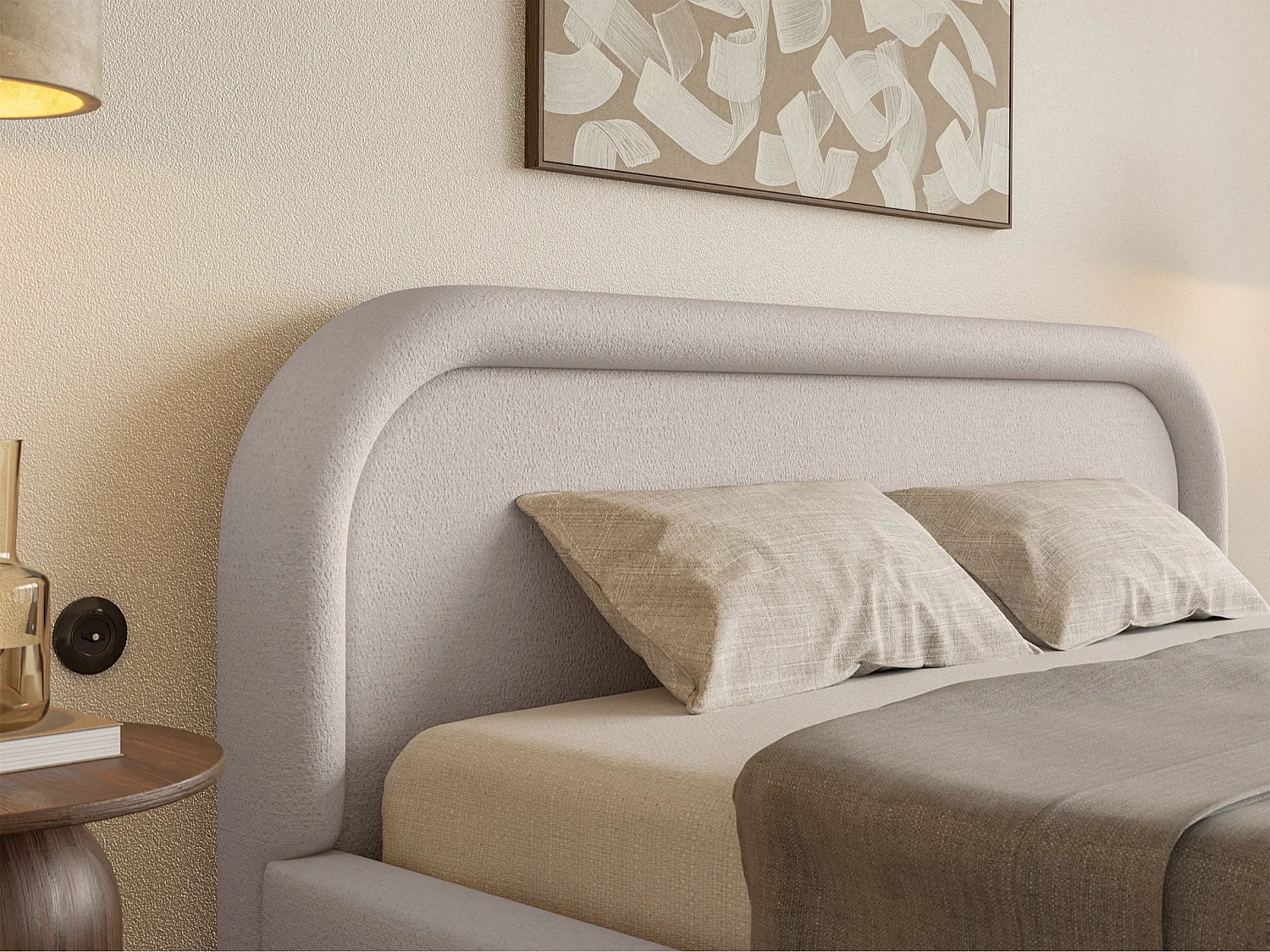 Lit coffre avec tête de lit - 140x200 cm - grège - RUVI