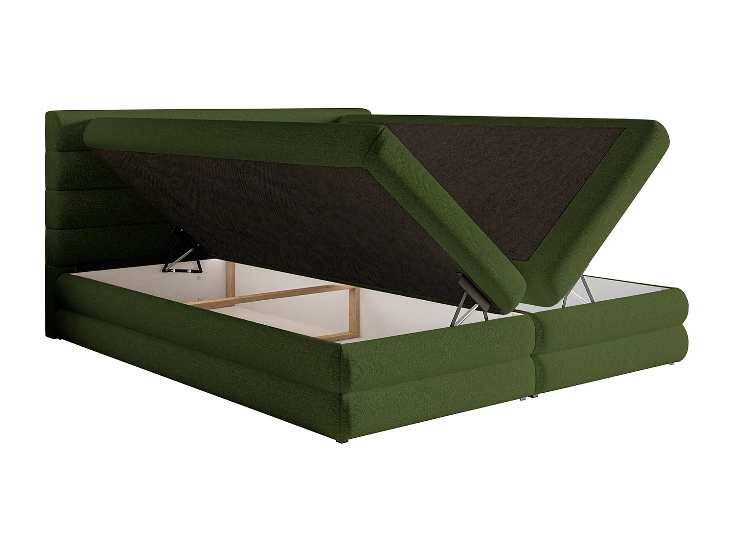 Lit continental - 140x200 cm - en tissu chenille vert olive - ALEGRE