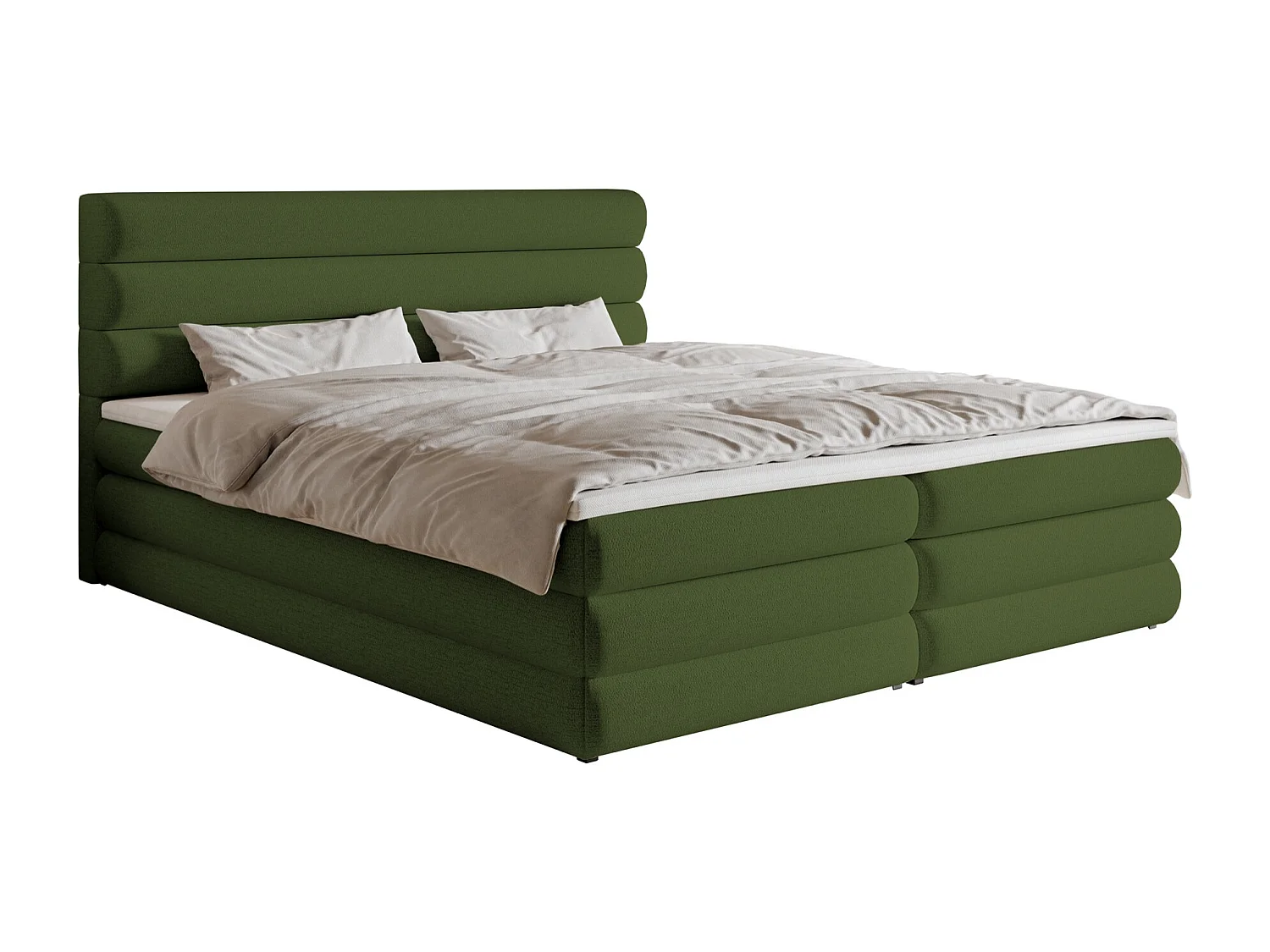 Lit continental - 140x200 cm - en tissu chenille vert olive - ALEGRE