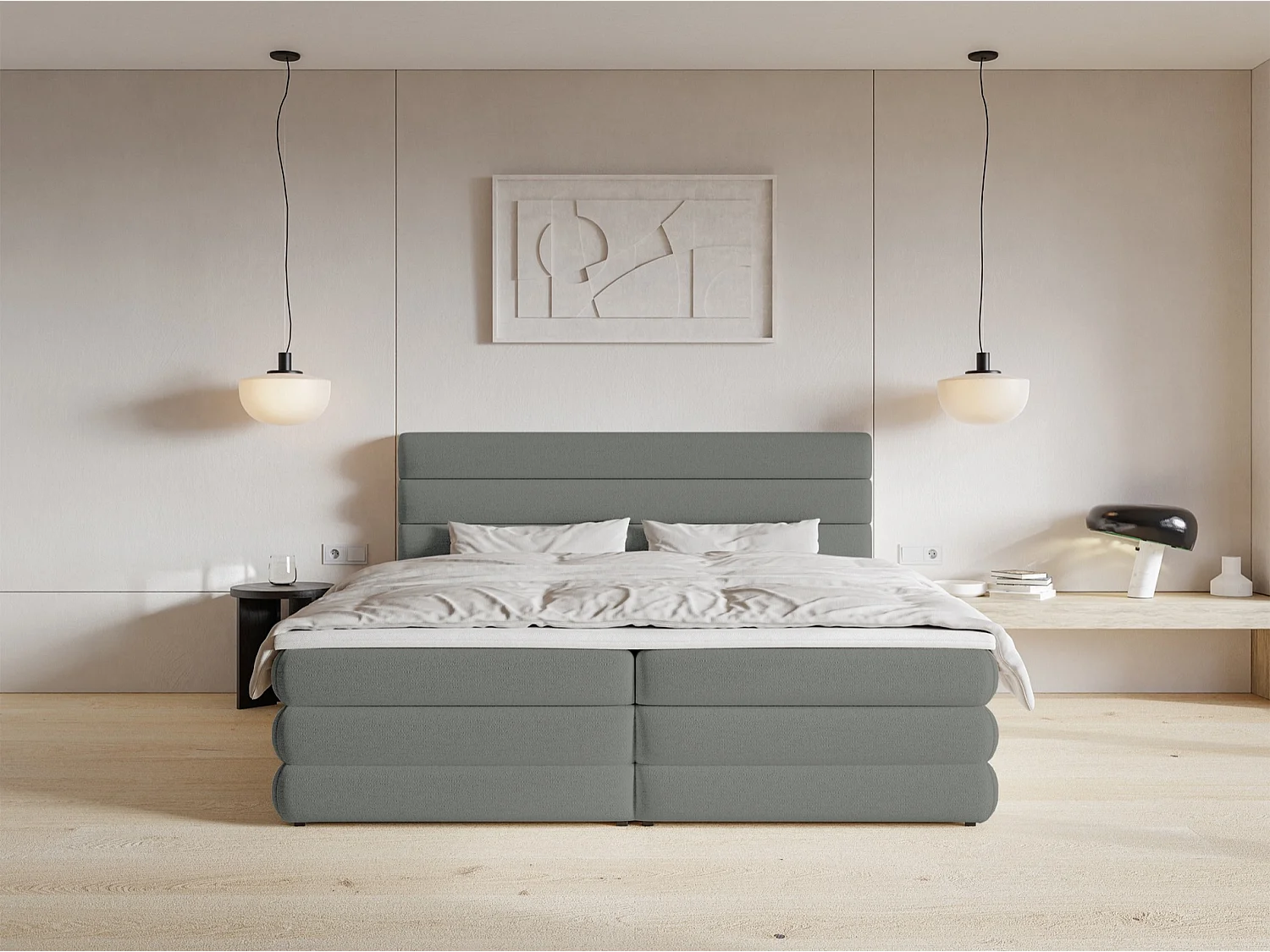 Boxspringbett mit Bettkasten - Grau - 180x200 cm - ALEGRE