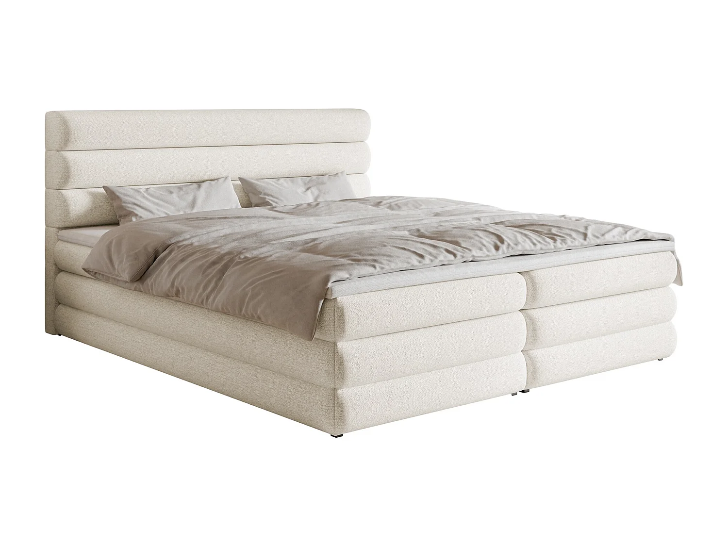 Lit continental - 180x200 cm - en tissu chenille beige clair - ALEGRE