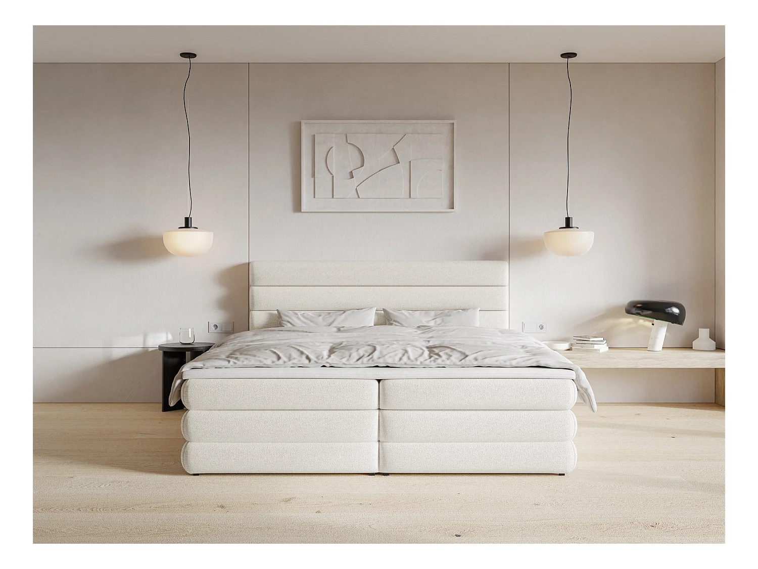 Boxspringbett mit Bettkasten - Hellbeige - 180x200 cm - ALEGRE