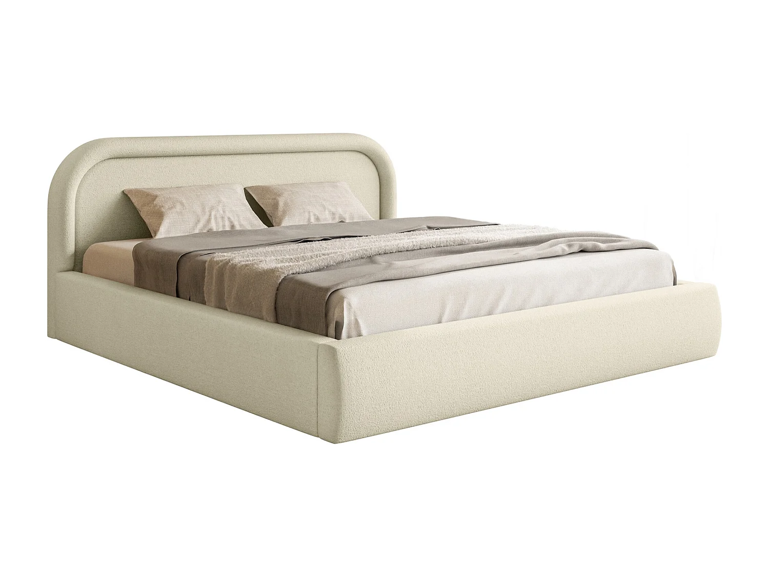 Lit coffre avec tête de lit - 140x200 cm - beige - RUVI