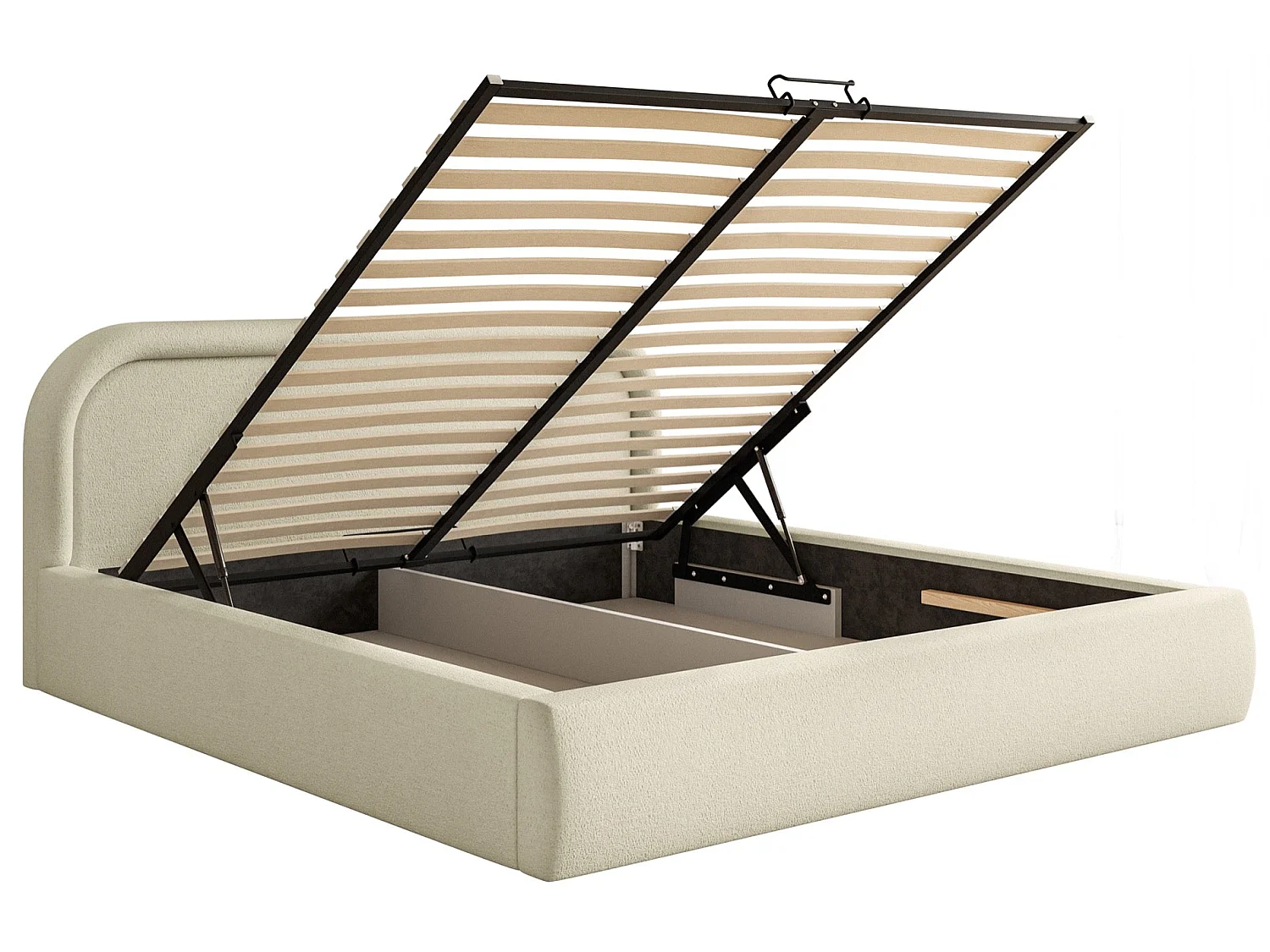 Lit coffre avec tête de lit - 140x200 cm - beige - RUVI