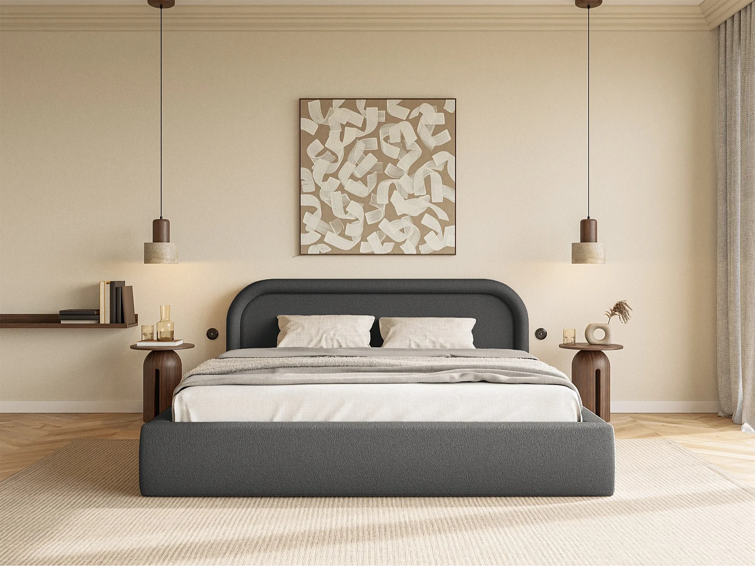 Opbergbed met hoofdeinde - 140x200 cm - grafietgrijs - RUVI