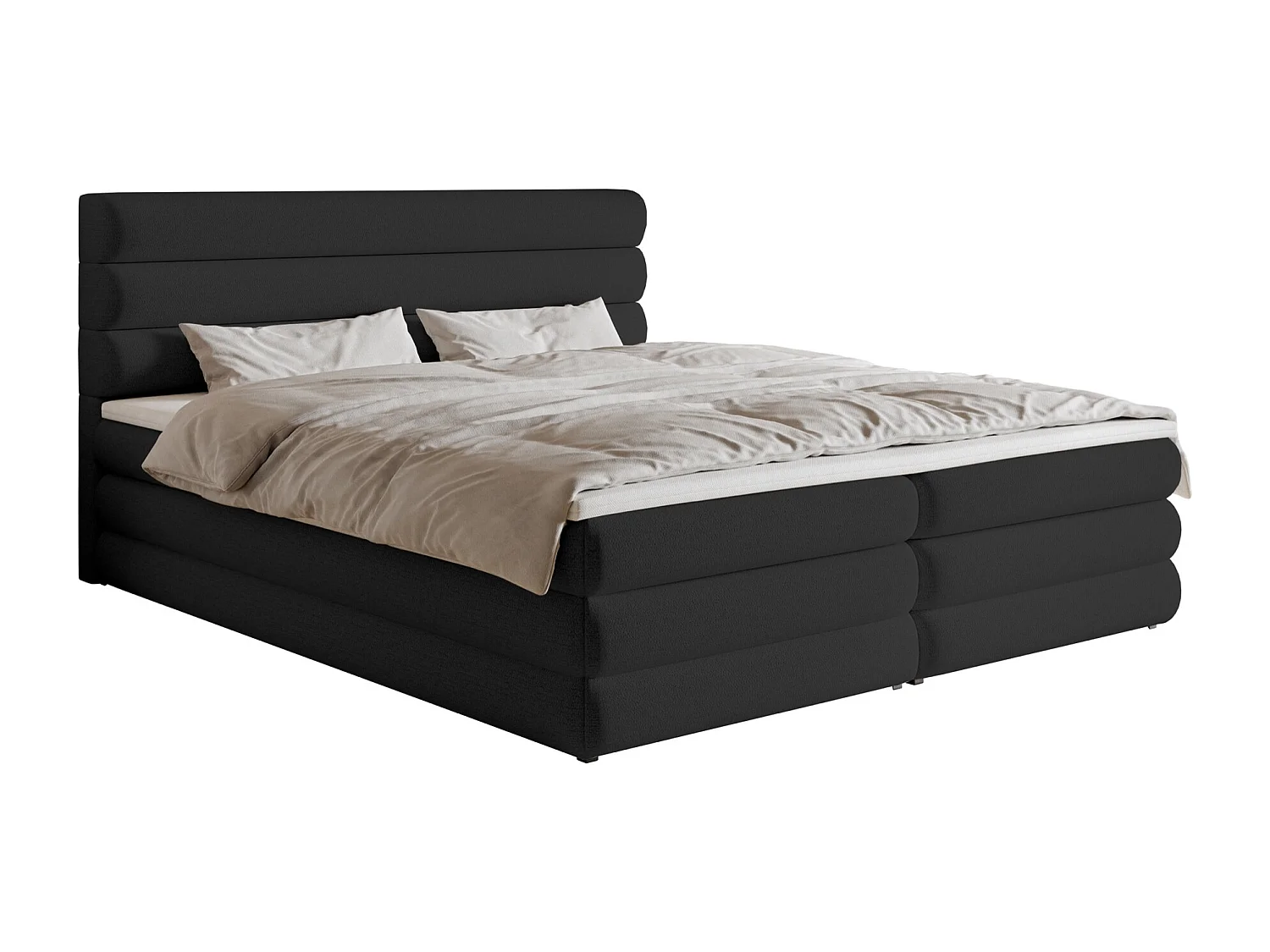 Lit continental - 160x200 cm - en tissu chenille noir - ALEGRE