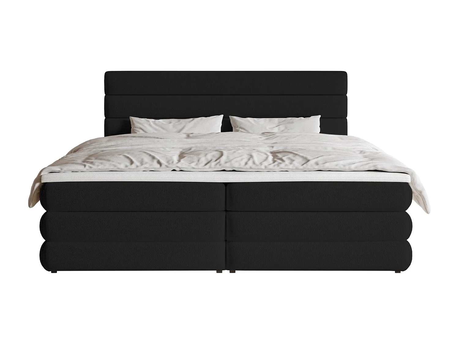 Lit continental - 160x200 cm - en tissu chenille noir - ALEGRE