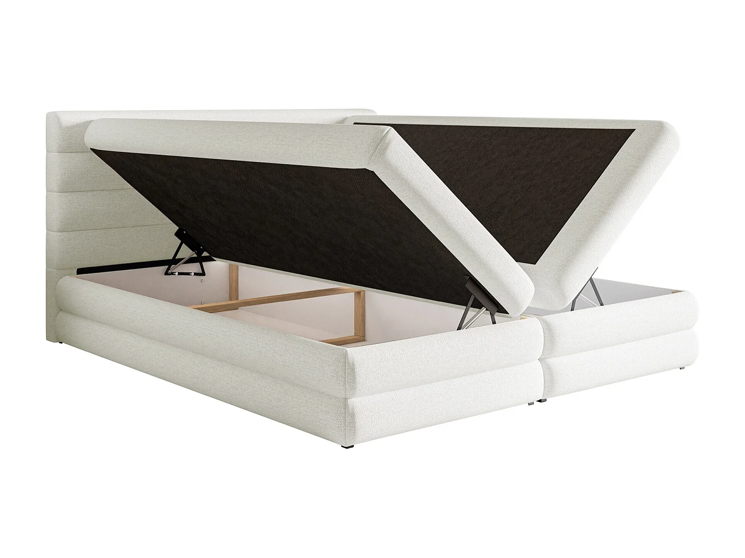 Lit continental - 160x200 cm - en tissu chenille blanc - ALEGRE