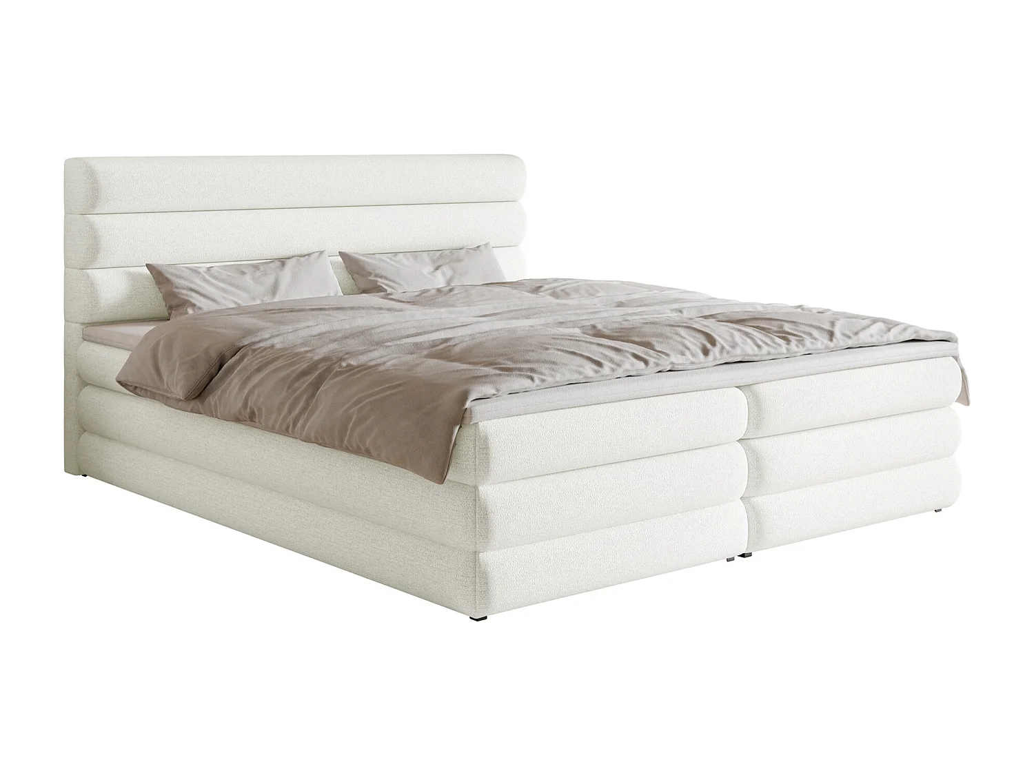 Lit continental - 160x200 cm - en tissu chenille blanc - ALEGRE