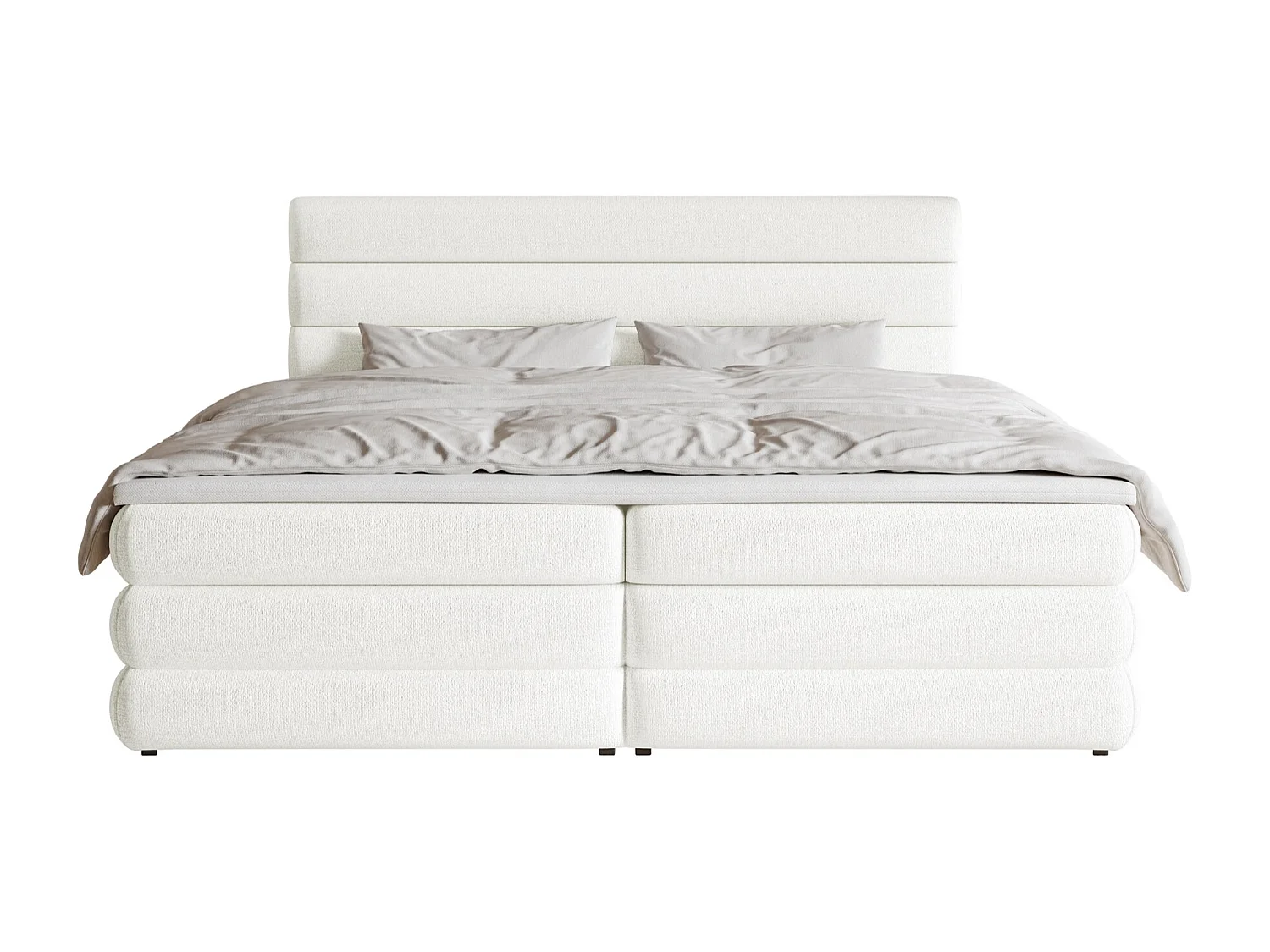 Lit continental - 160x200 cm - en tissu chenille blanc - ALEGRE